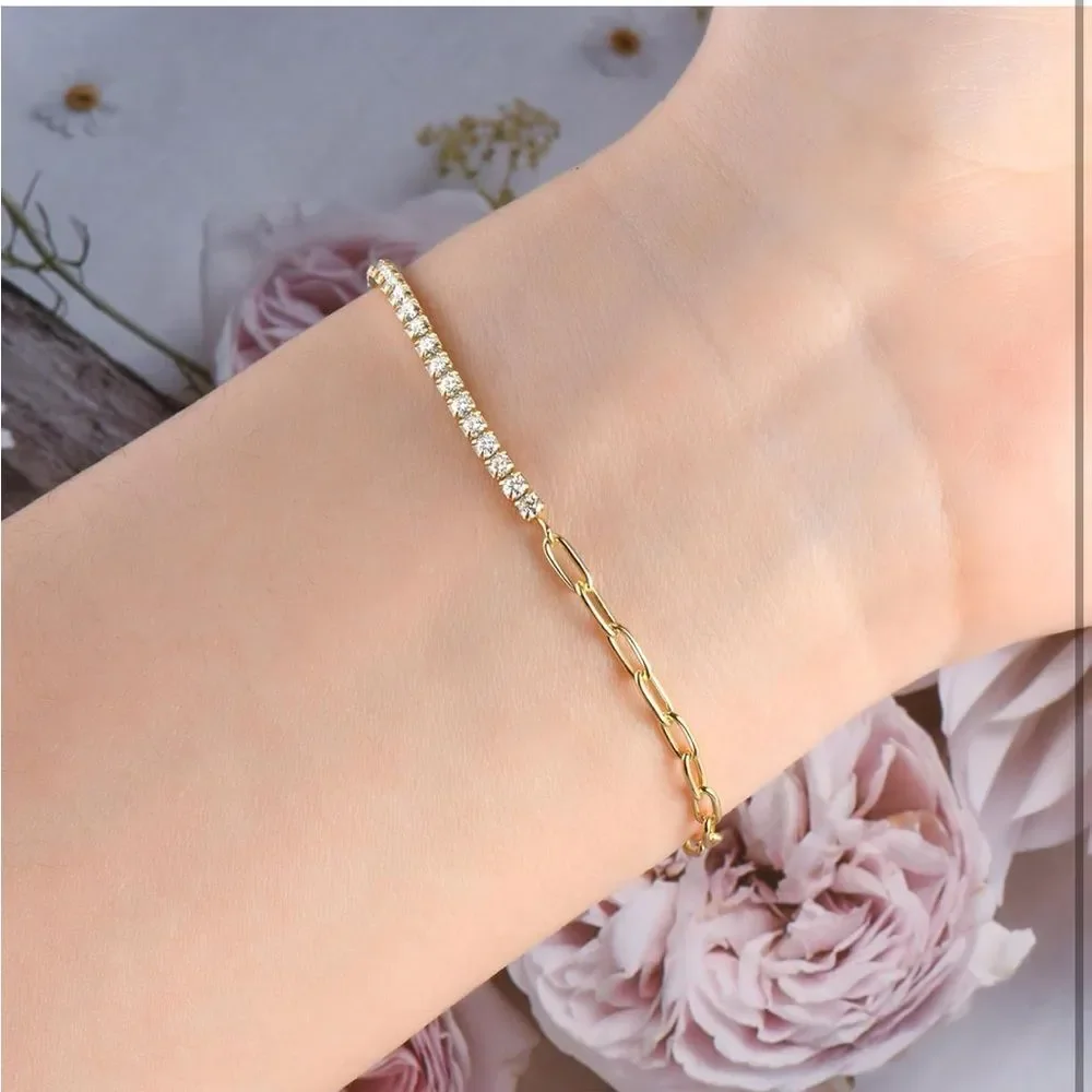 14k Diamond Chain Bracelet Trendy Elegance - Picture 5 of 11